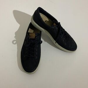 ECCO Shoes Mens Size 12 Black Leather Lace Up Casual Walking Sneakers Comfort